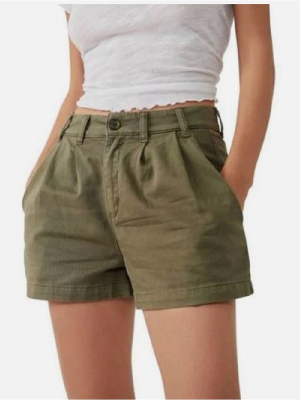 Free People Olive Utility Pleated High-Rise Shorts